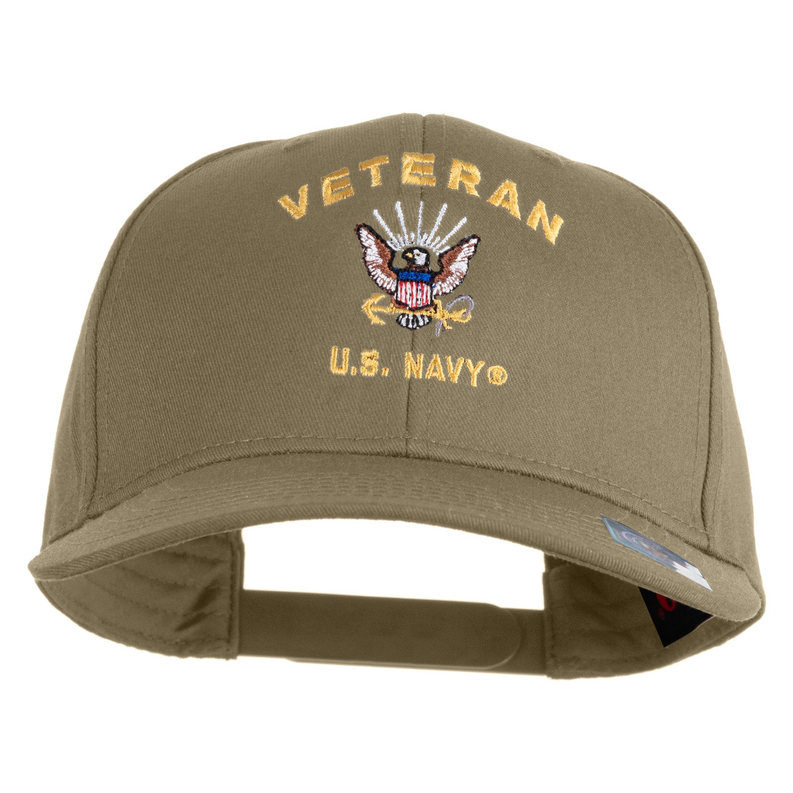 Khaki cap with 'Veteran U.S. Navy' embroidery on a white background