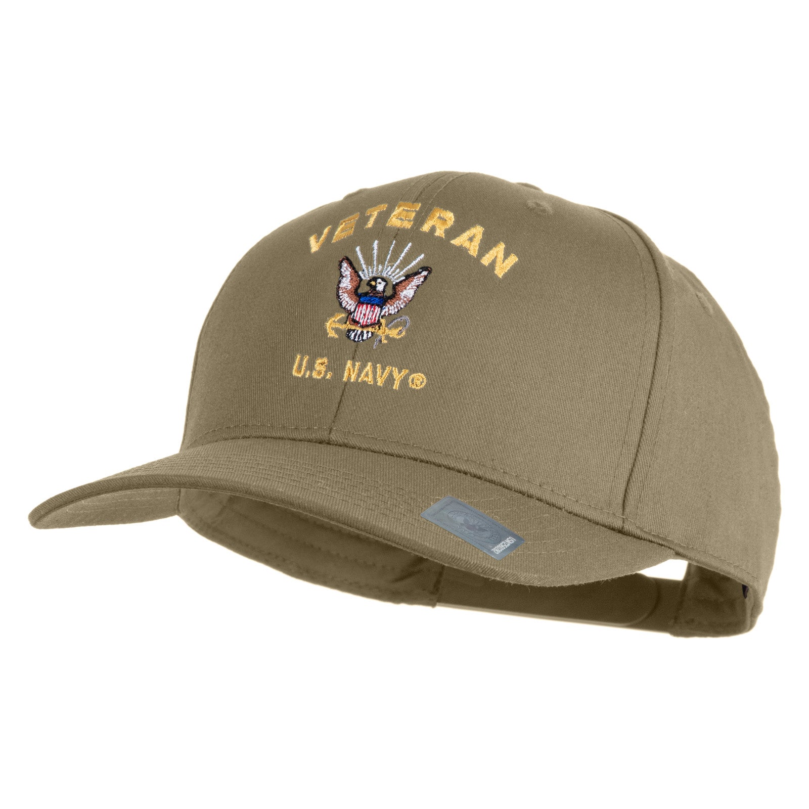 Khaki cap with U.S. Navy Veteran embroidery on a white background