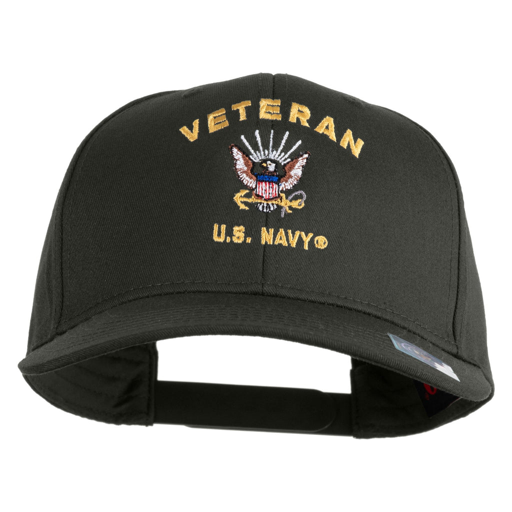 Black cap with 'Veteran U.S. Navy' embroidery on a white background
