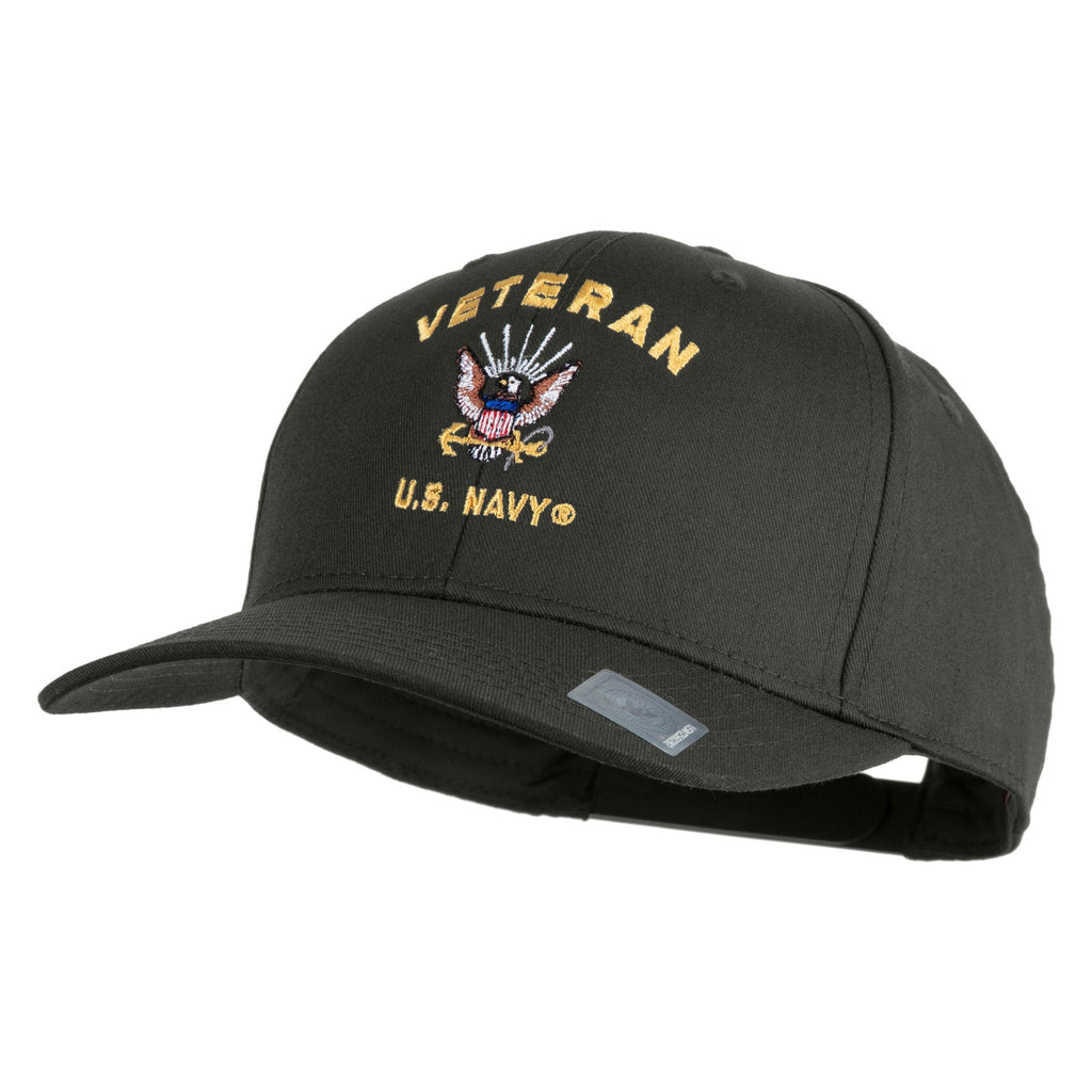 Navy blue cap with 'Veteran U.S. Navy' text and emblem on a white background
