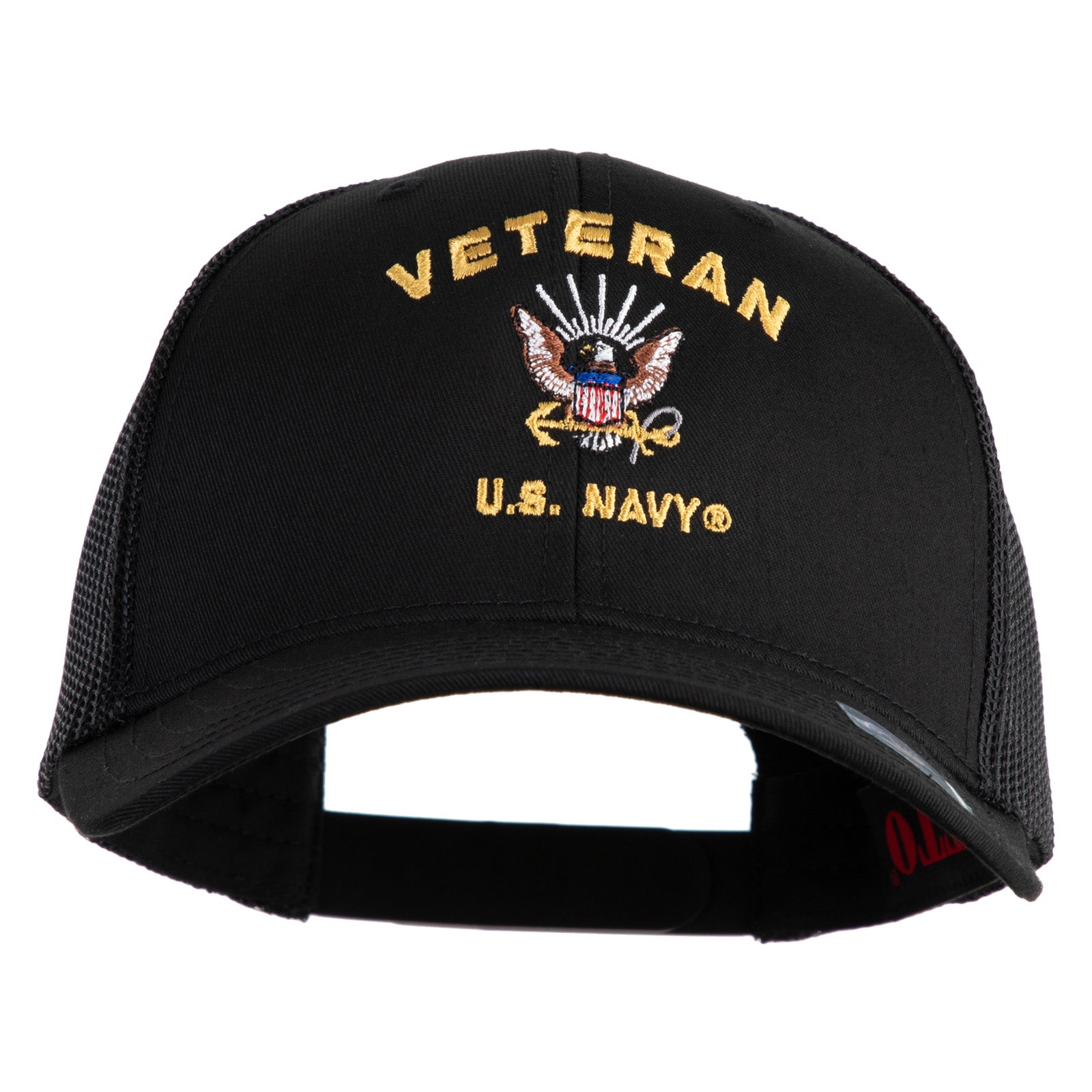 Black cap with 'Veteran U.S. Navy' embroidery on a white background