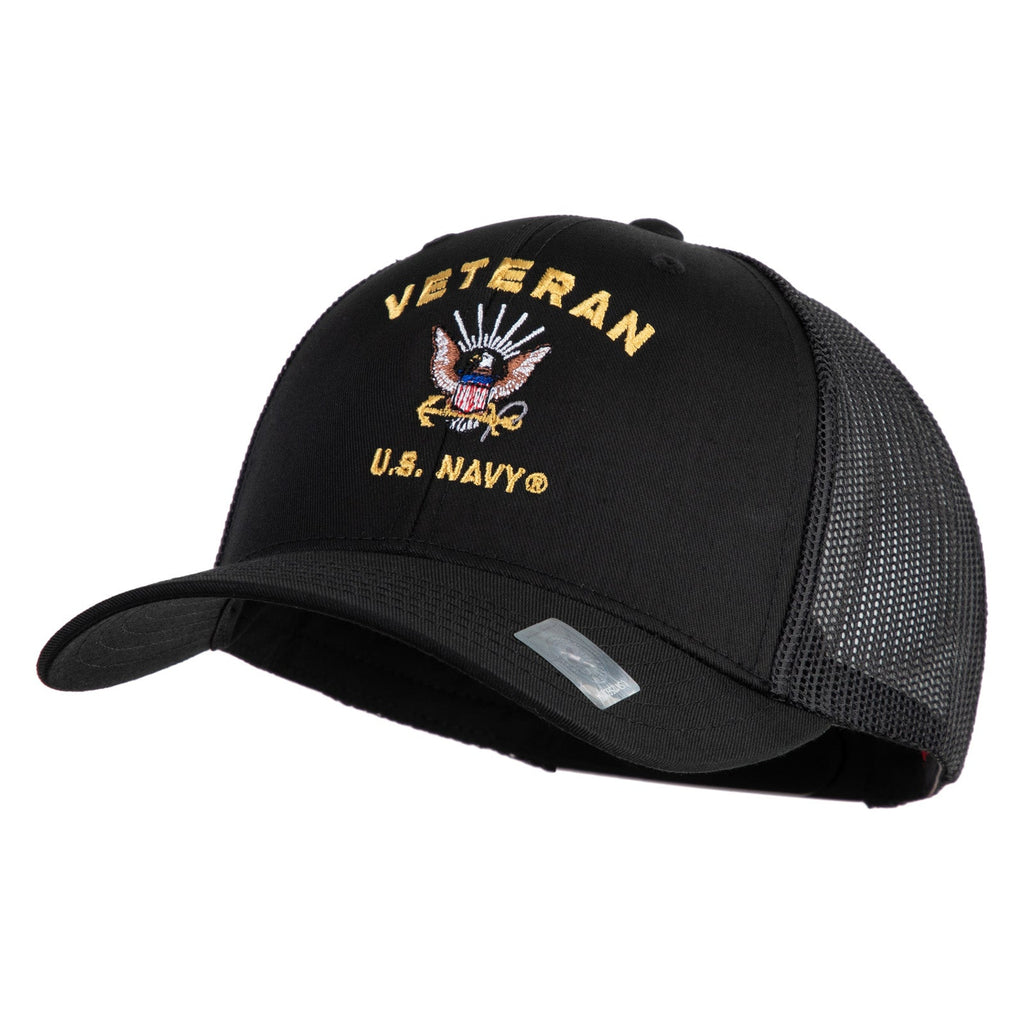 Black cap with 'Veteran U.S. Navy' embroidery on a white background