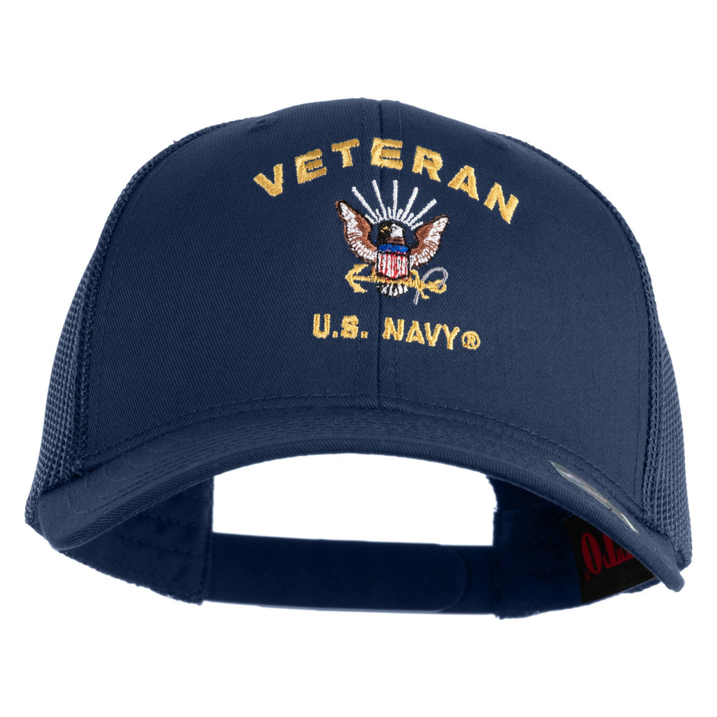 Navy blue cap with 'Veteran U.S. Navy' text and eagle emblem on a white background