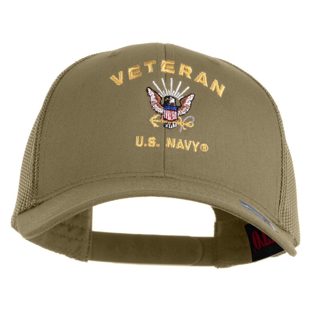 Khaki cap with 'Veteran U.S. Navy' embroidery on a white background