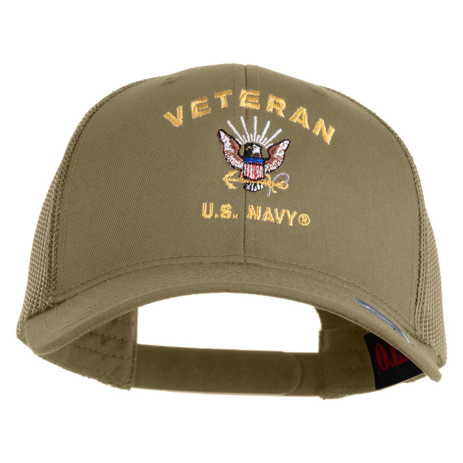 Khaki cap with 'Veteran U.S. Navy' embroidery on a white background