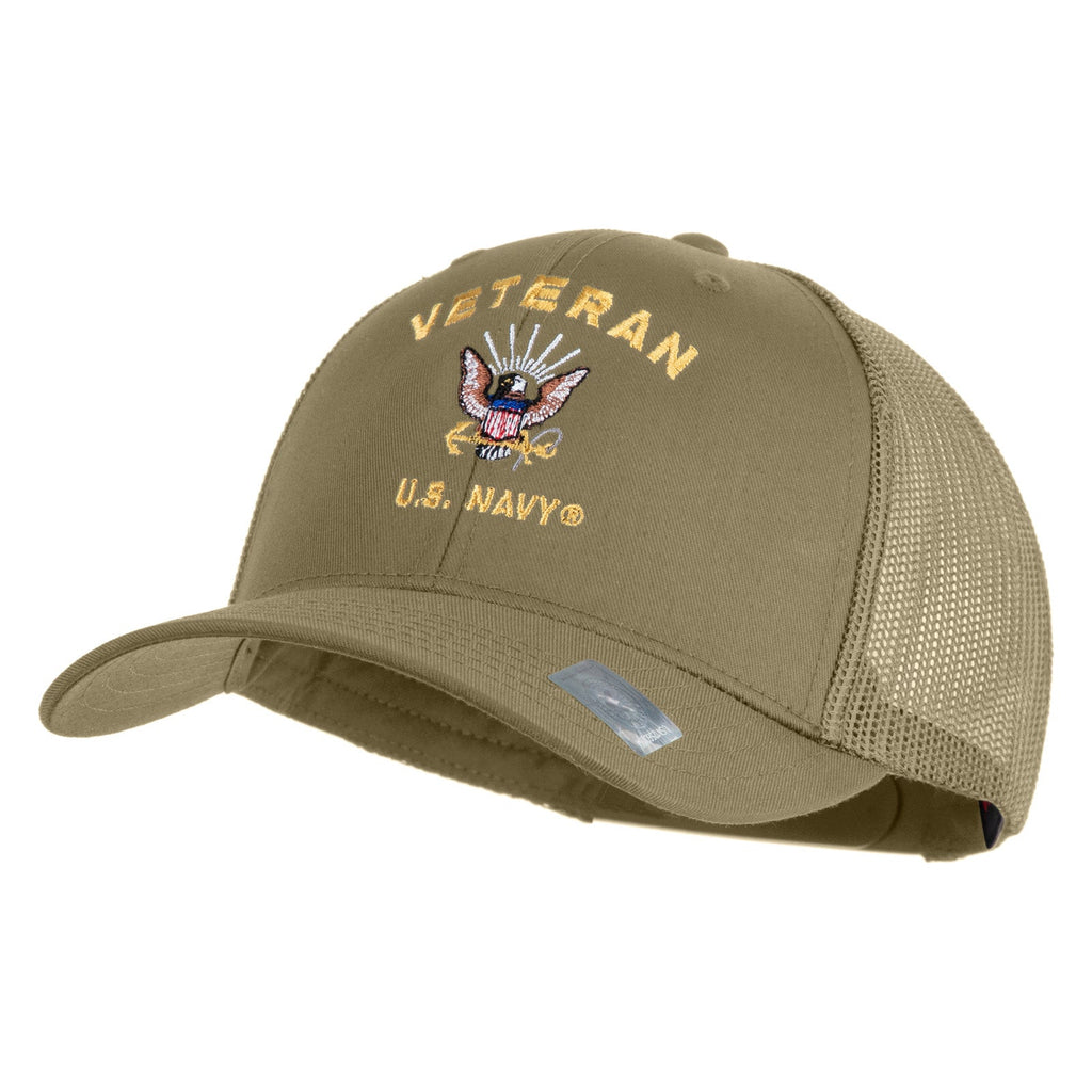 Green cap with 'Veteran U.S. Navy' embroidery on a white background