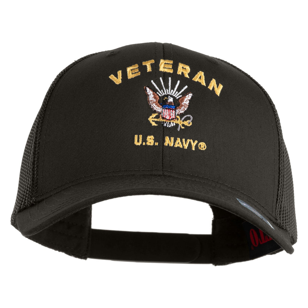 Black cap with 'Veteran U.S. Navy' embroidery on a white background