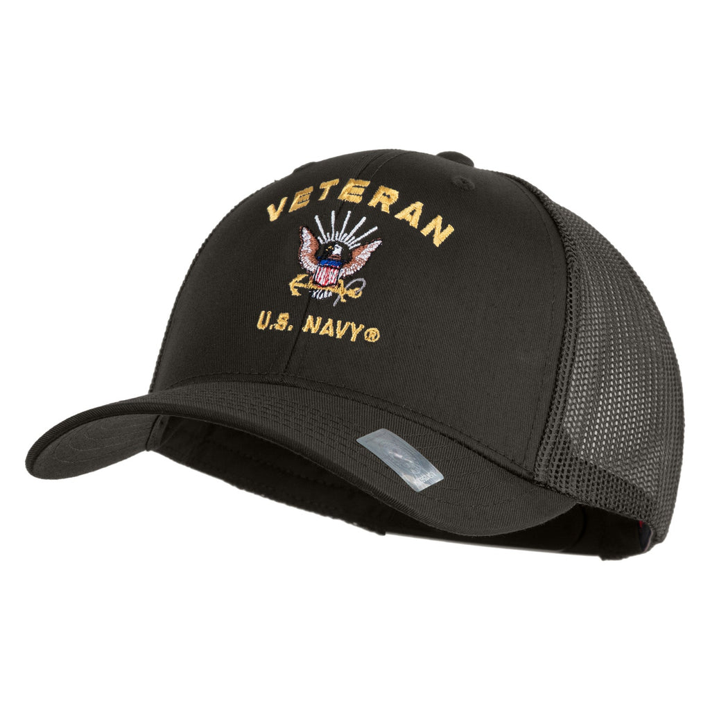 Black cap with 'Veteran U.S. Navy' embroidery on a white background