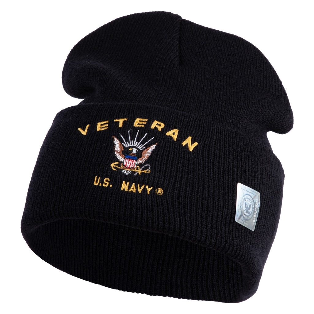Black beanie with U.S. Navy Veteran embroidery on a white background
