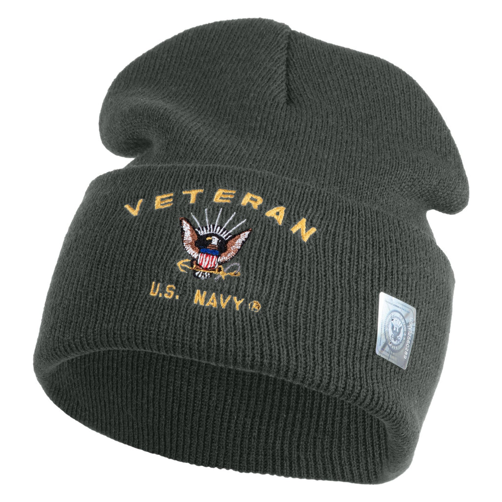Dark green beanie with U.S. Navy Veteran logo on a white background