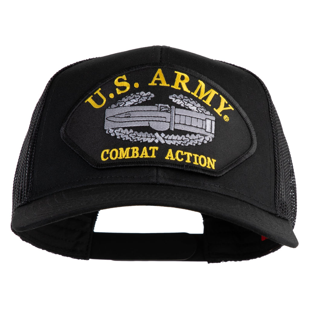 Black cap with U.S. Army Combat Action patch on a white background