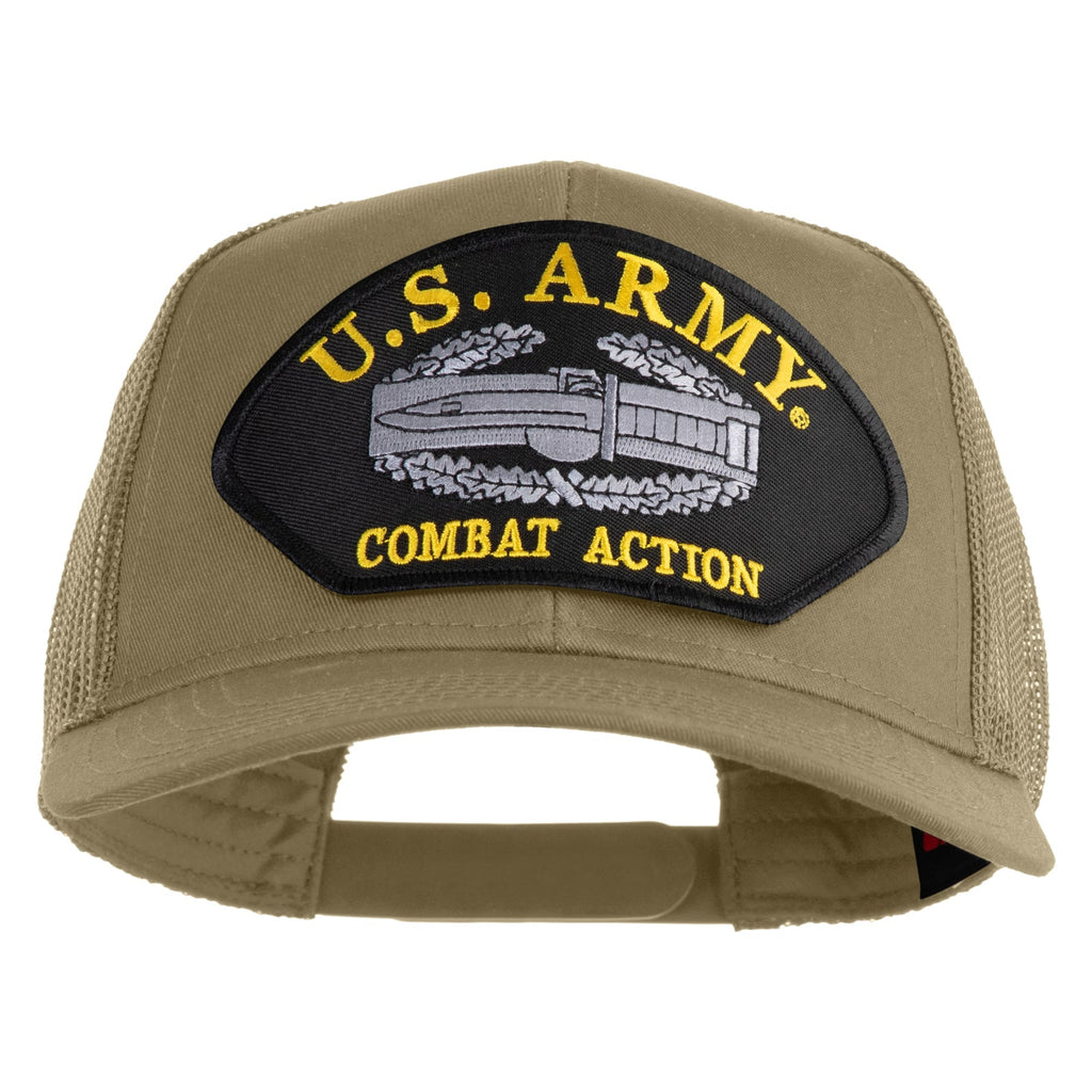 Khaki cap with U.S. Army Combat Action patch on a white background