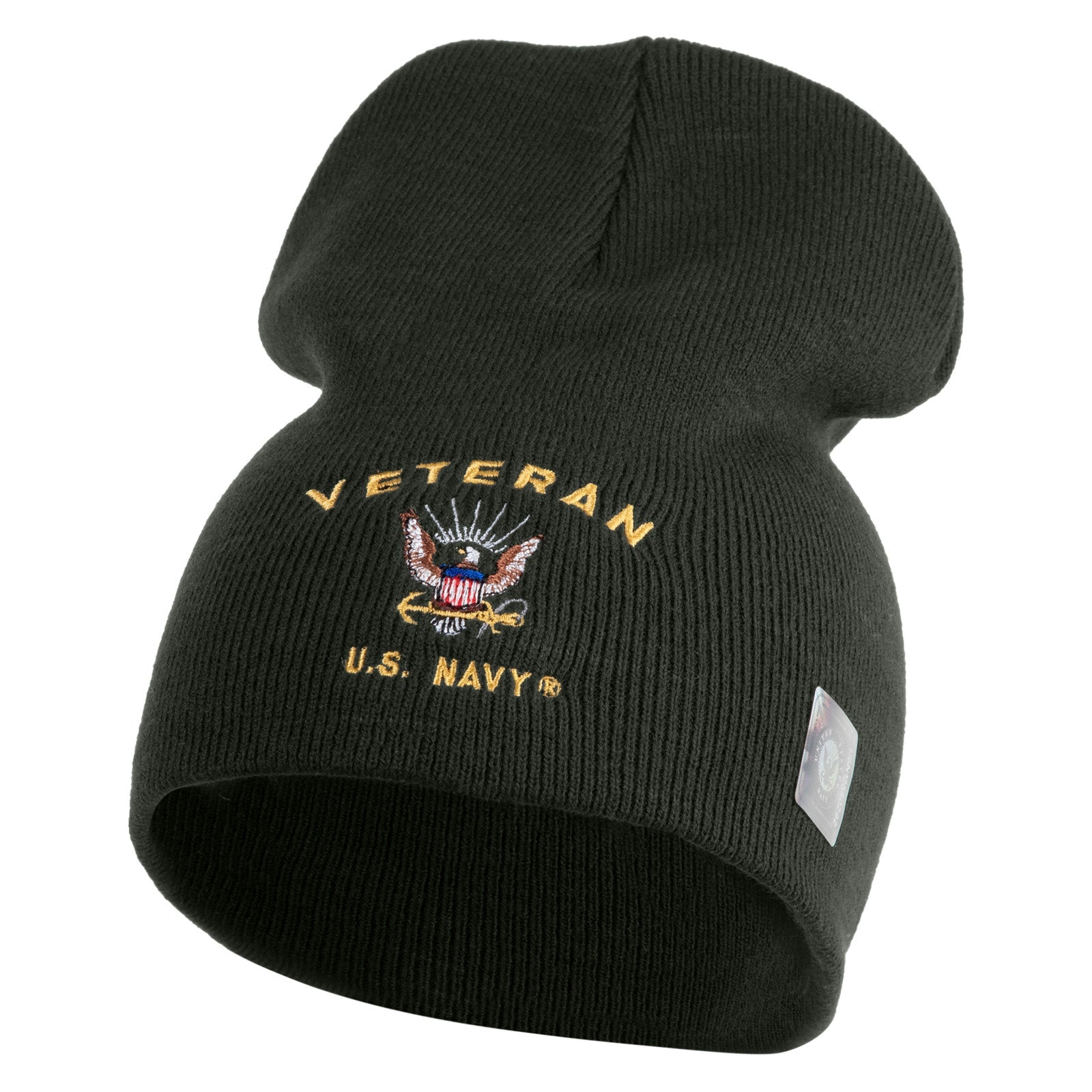 Black beanie with U.S. Navy Veteran logo on a white background