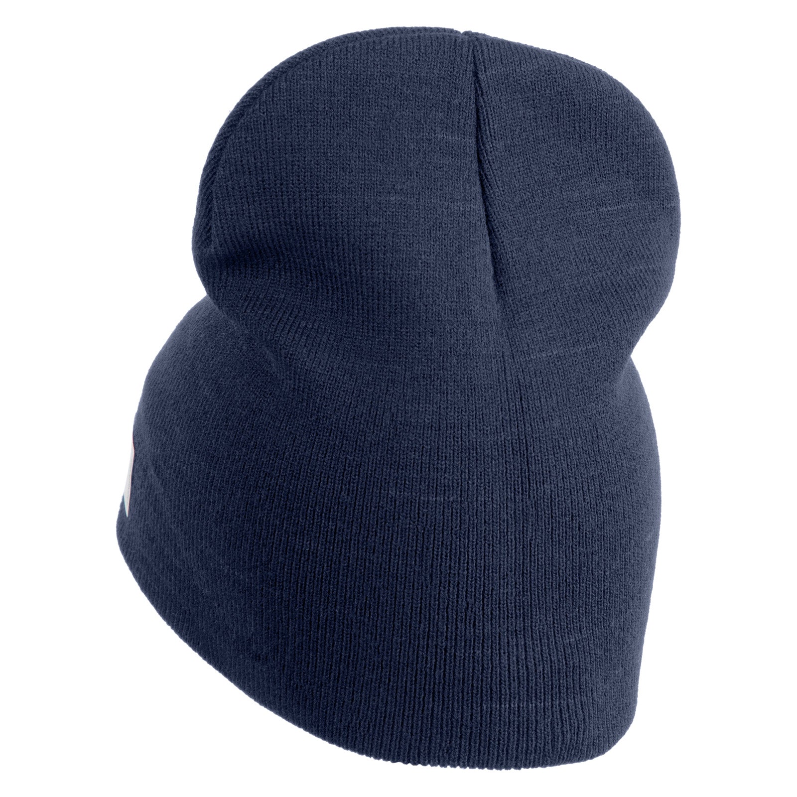 Green knit beanie on a white background