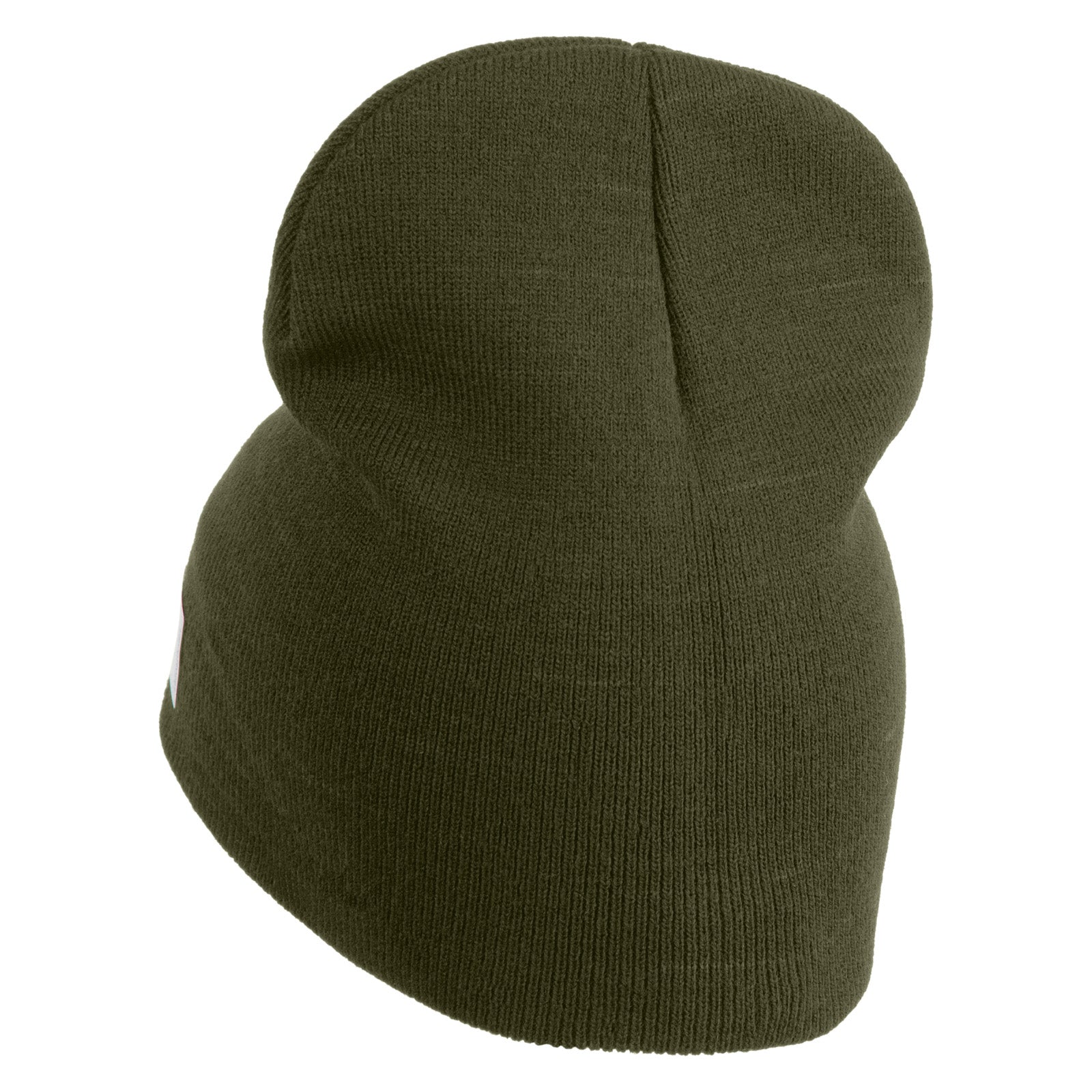 Green knit beanie on a white background