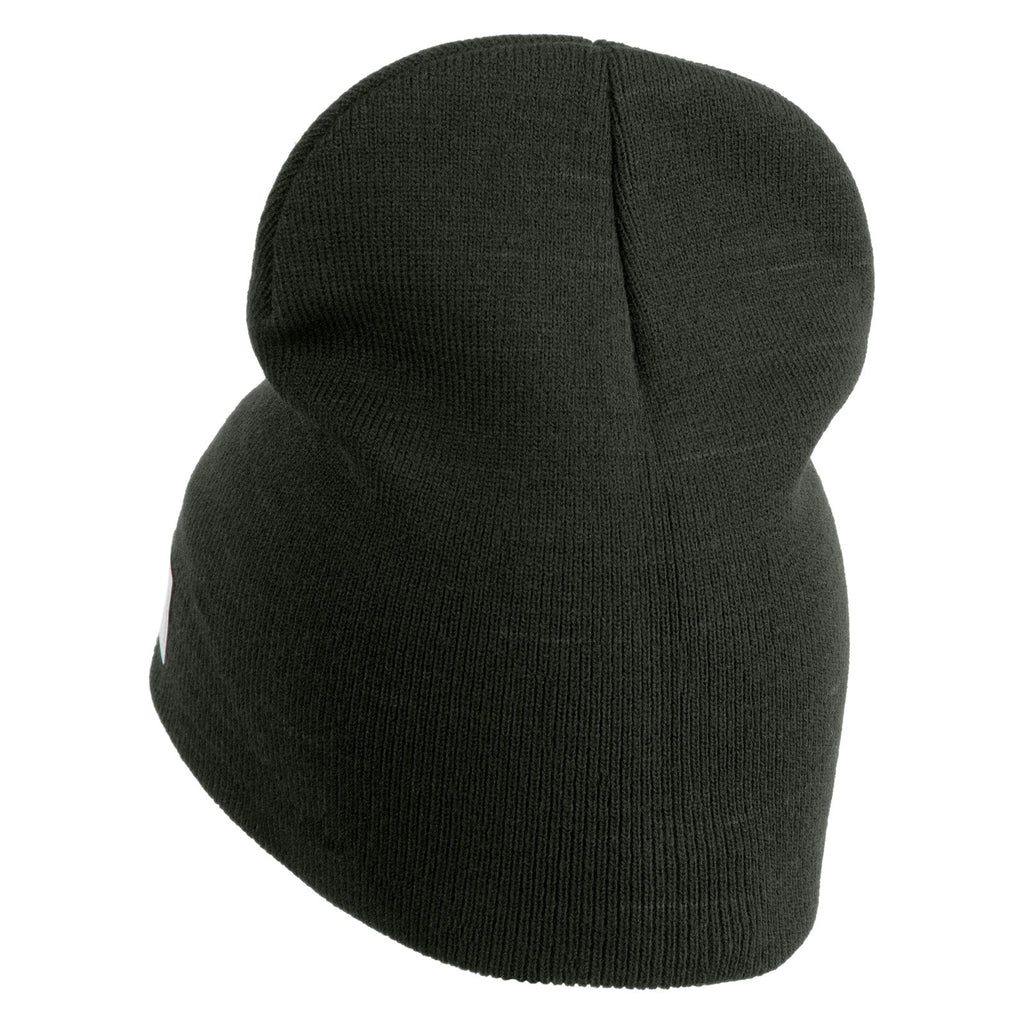 Green knit beanie on a white background