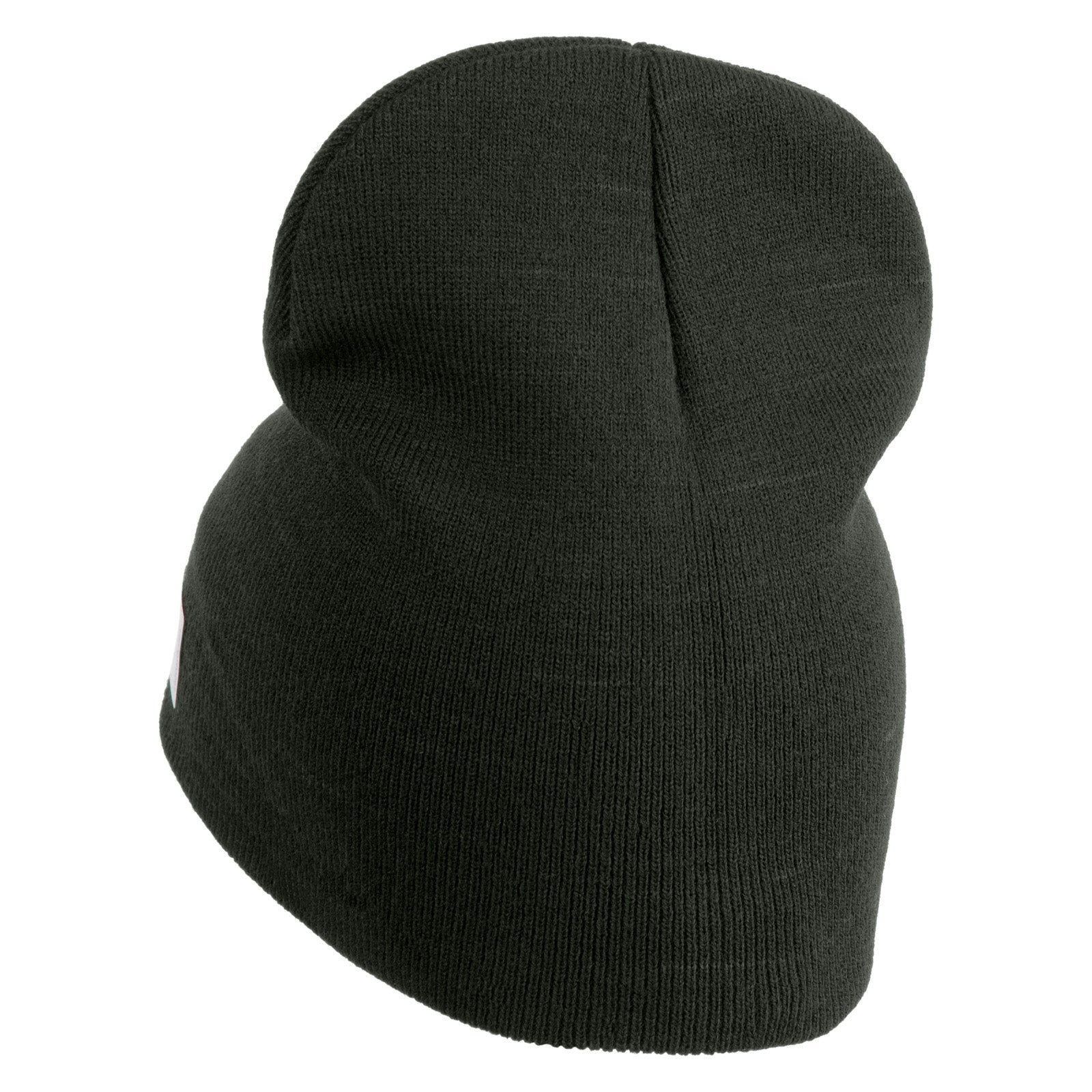 Green knit beanie on a white background