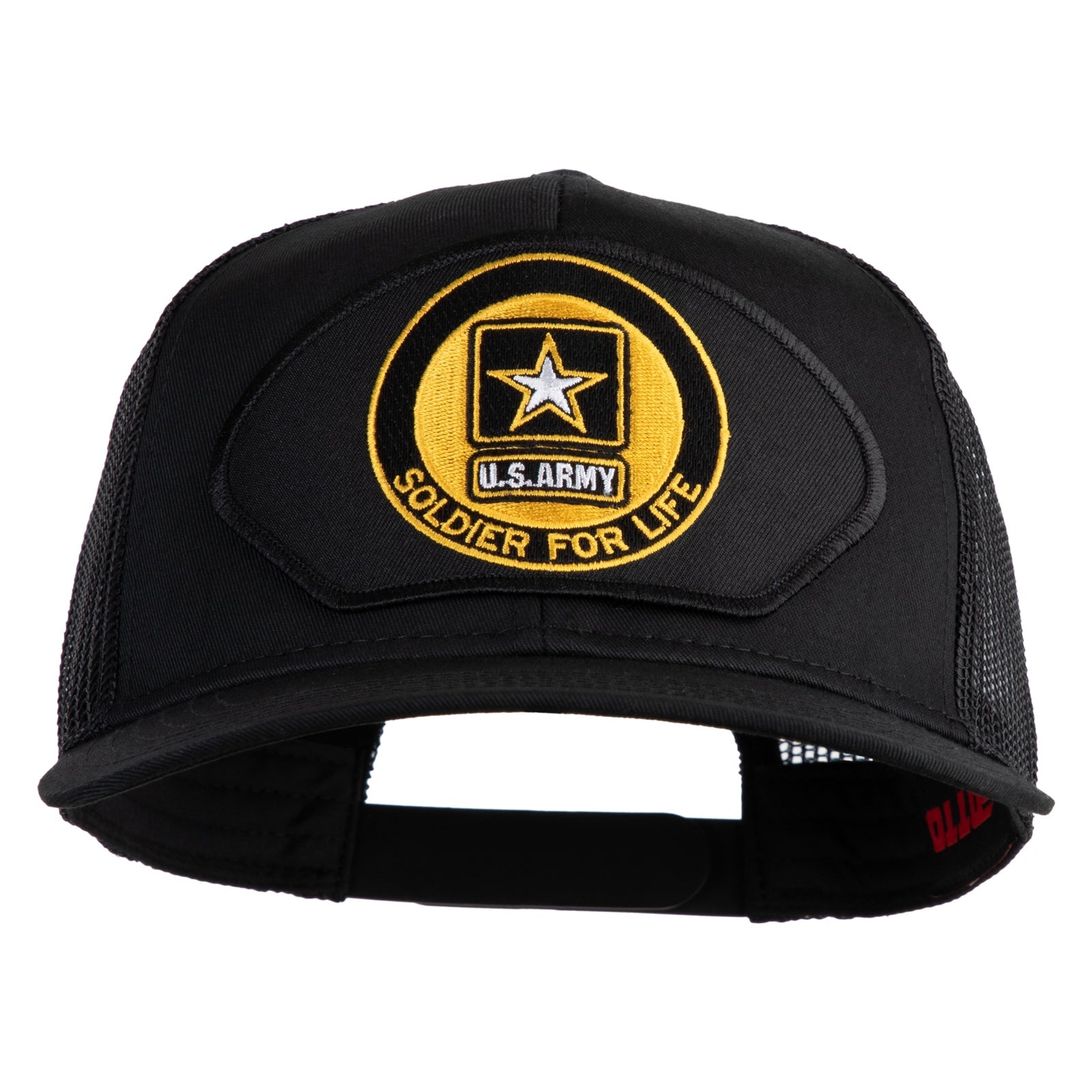 Black cap with U.S. Army logo and 'Soldier for Life' text on a white background