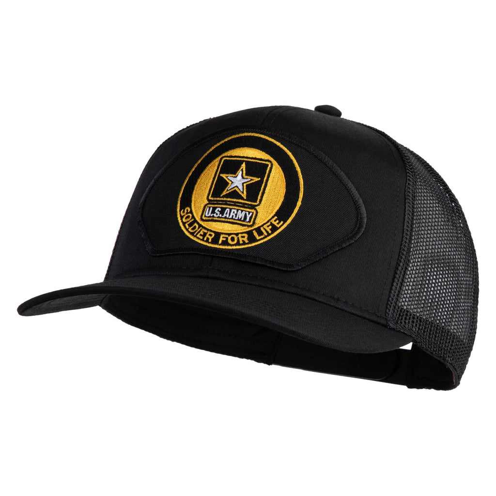 Black cap with U.S. Army logo and 'Soldier for Life' text on a white background