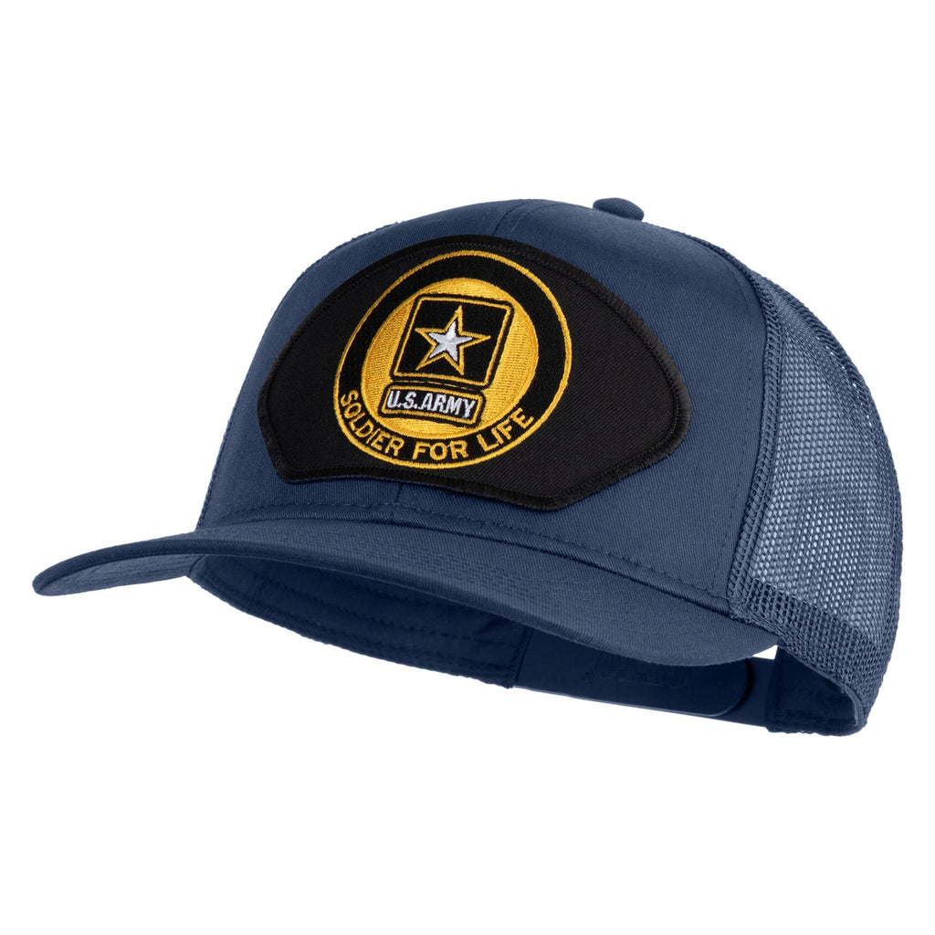 Blue cap with U.S. Army patch on a white background