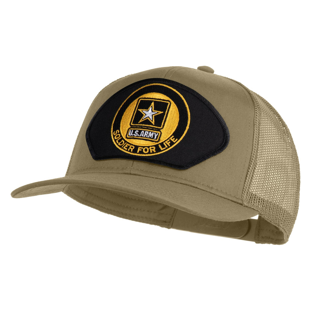 Khaki cap with U.S. Army patch on a white background