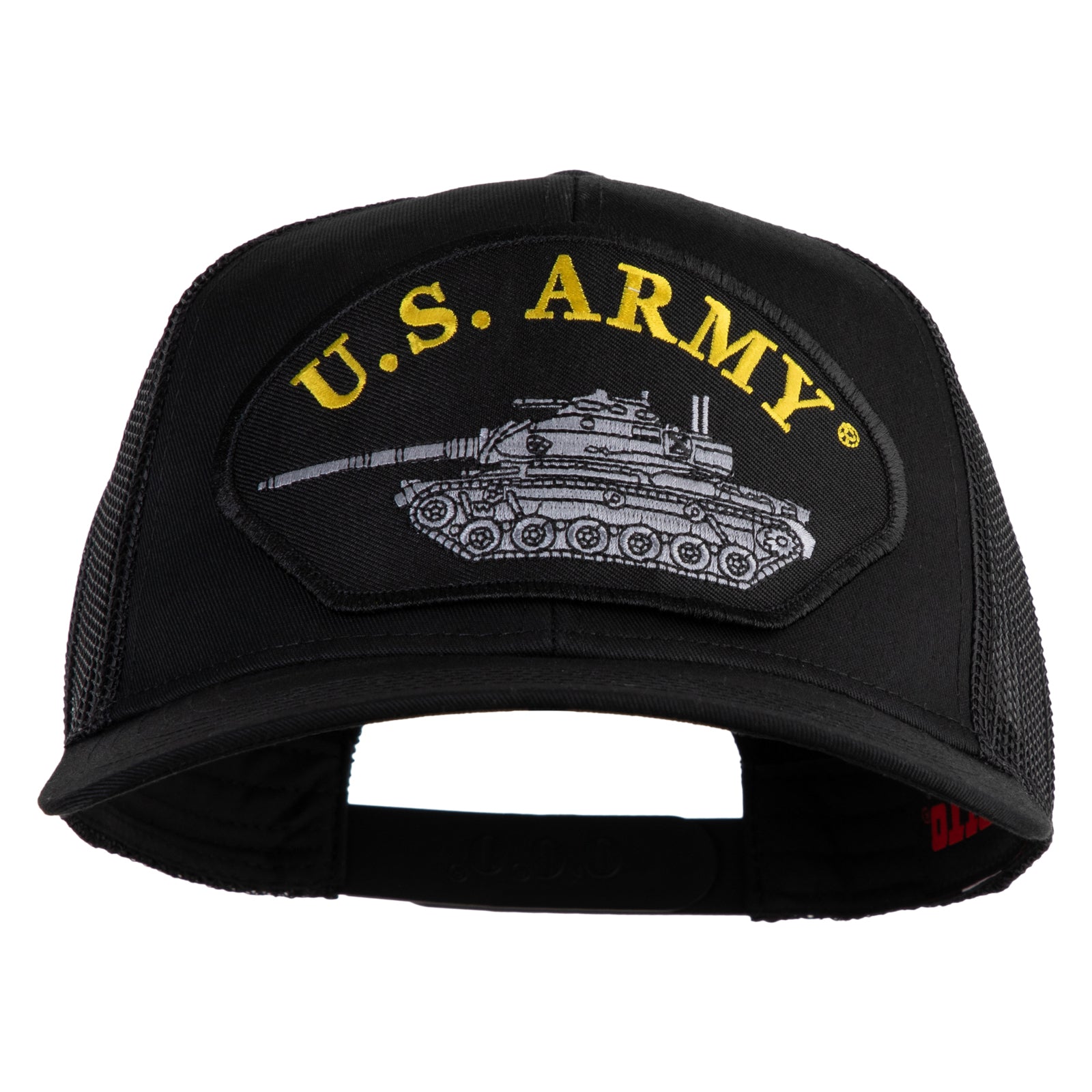 Black cap with U.S. Army logo featuring a tank on a white background