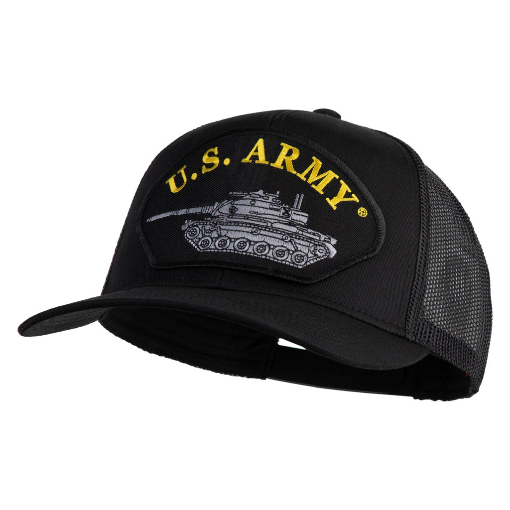 Black U.S. Army cap with tank emblem on a white background