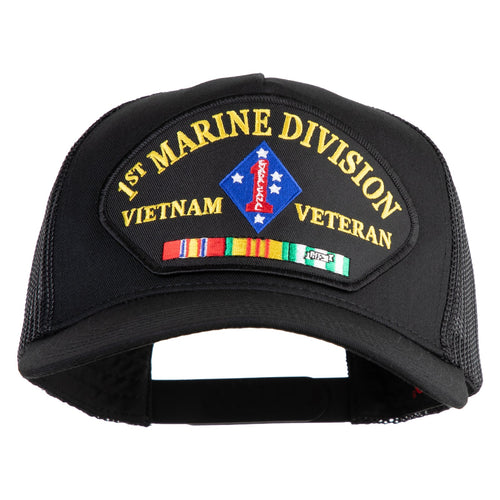 Black cap with '1st Marine Division Vietnam Veteran' patch on a white background