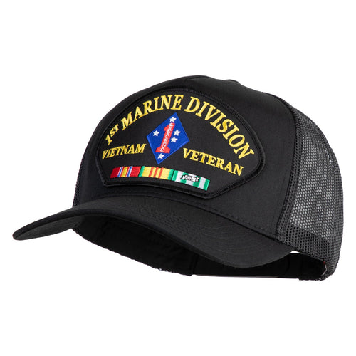 Black cap with '1st Marine Division Vietnam Veteran' patch on a white background