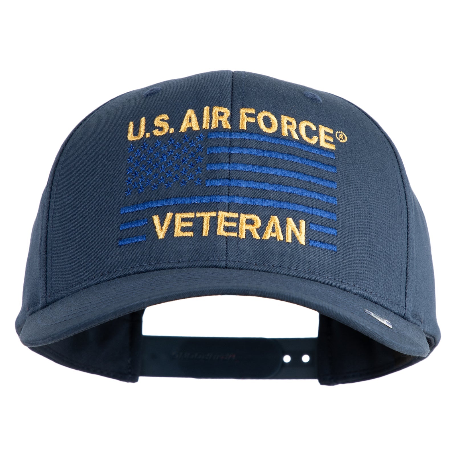 Navy blue cap with 'U.S. Air Force Veteran' text on a white background