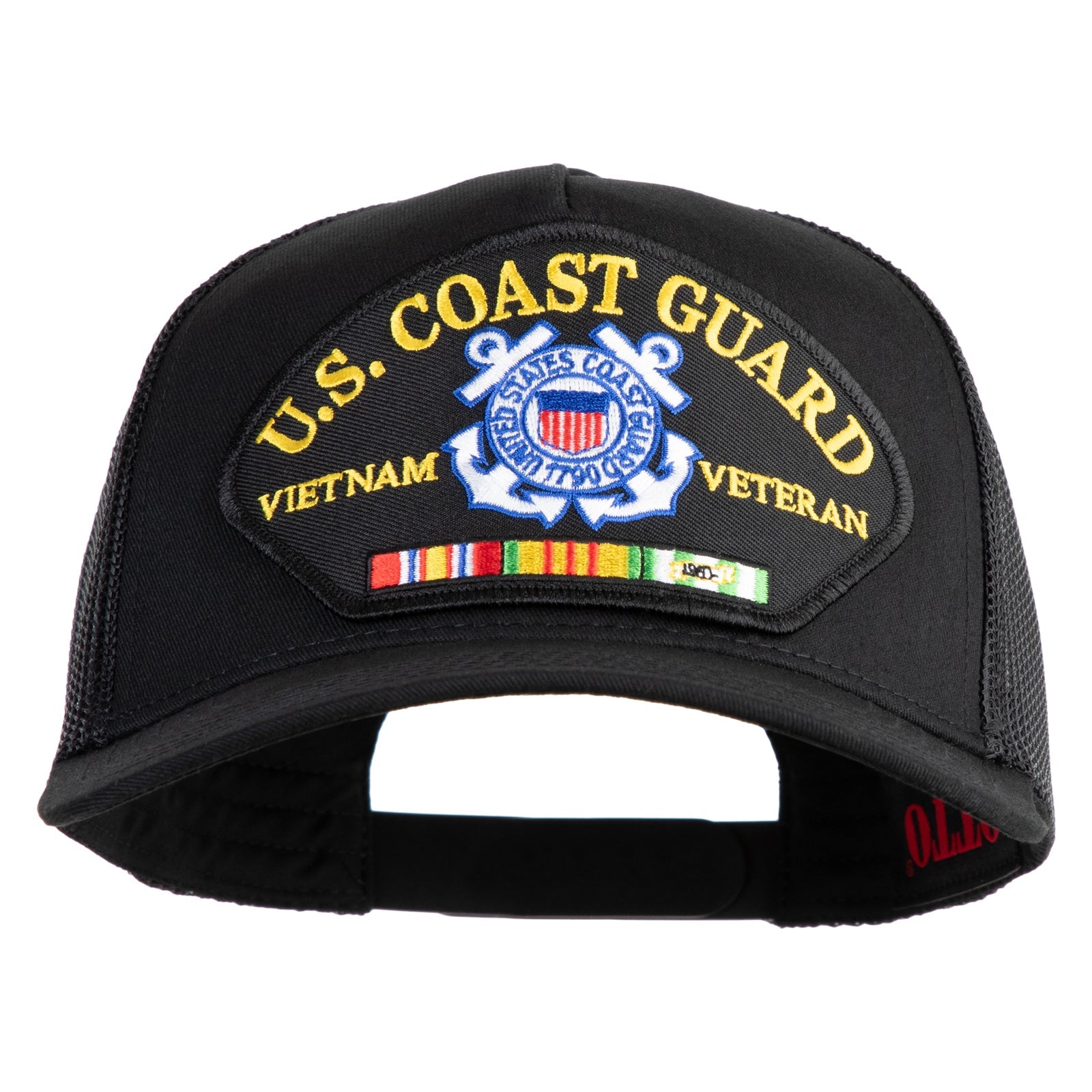 Black cap with U.S. Coast Guard Vietnam Veteran patch on a white background
