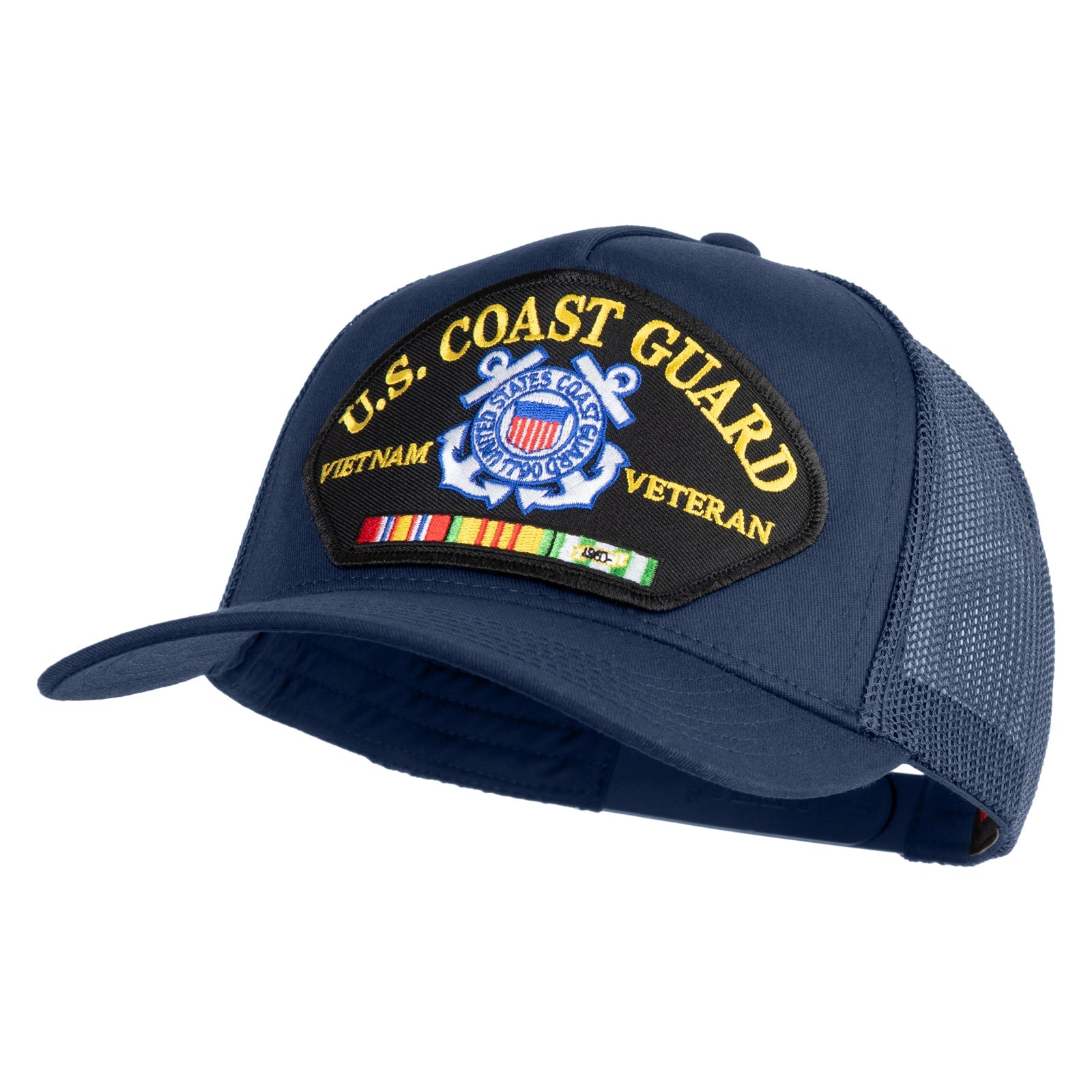 Blue cap with U.S. Coast Guard Vietnam Veteran patch on a white background