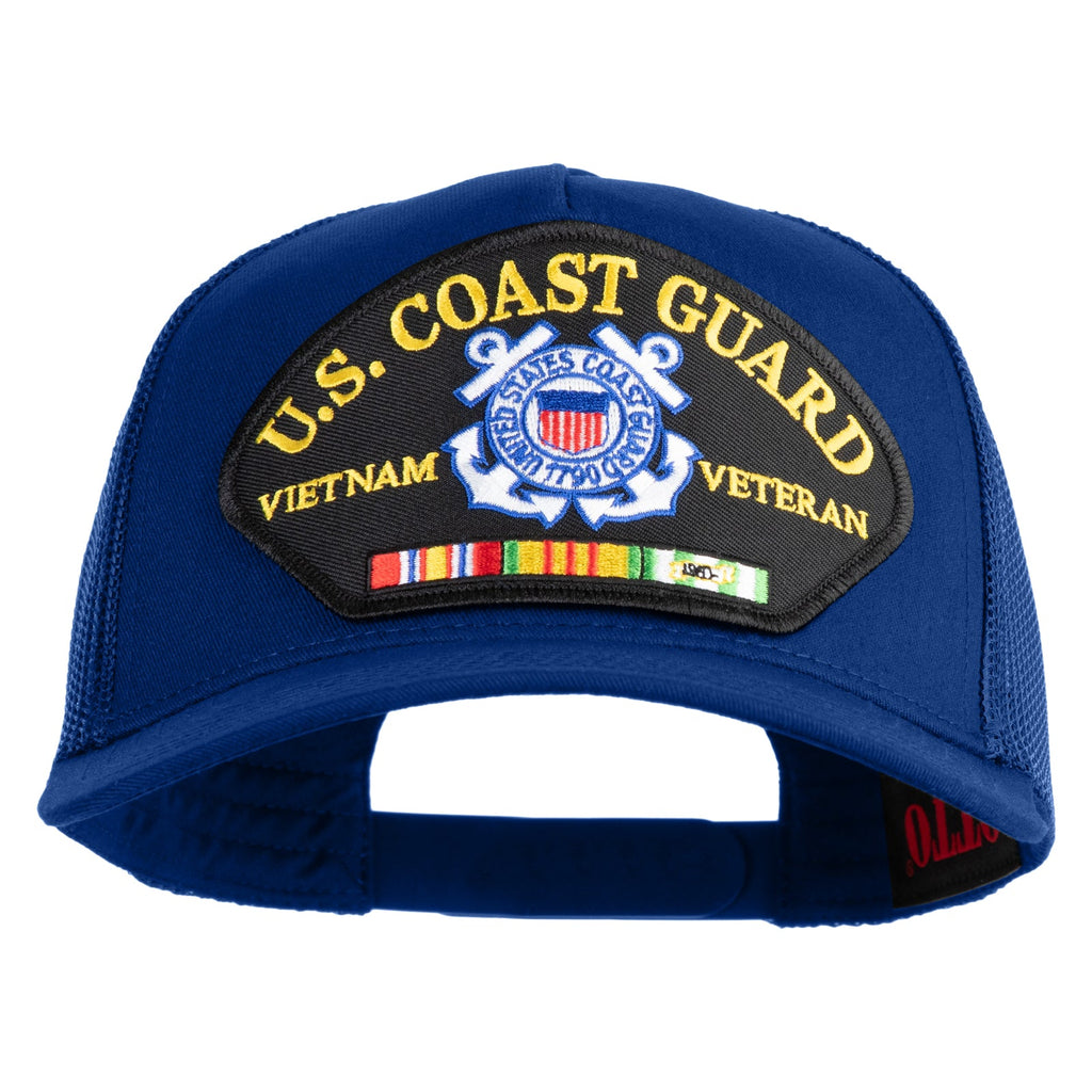 Blue cap with U.S. Coast Guard Vietnam Veteran patch on a white background