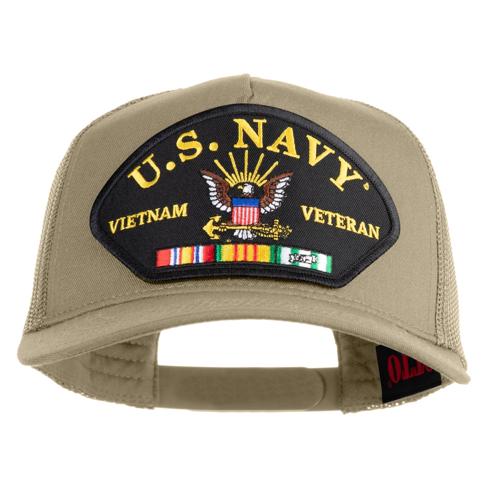 Beige cap with U.S. Navy Vietnam Veteran patch on a white background