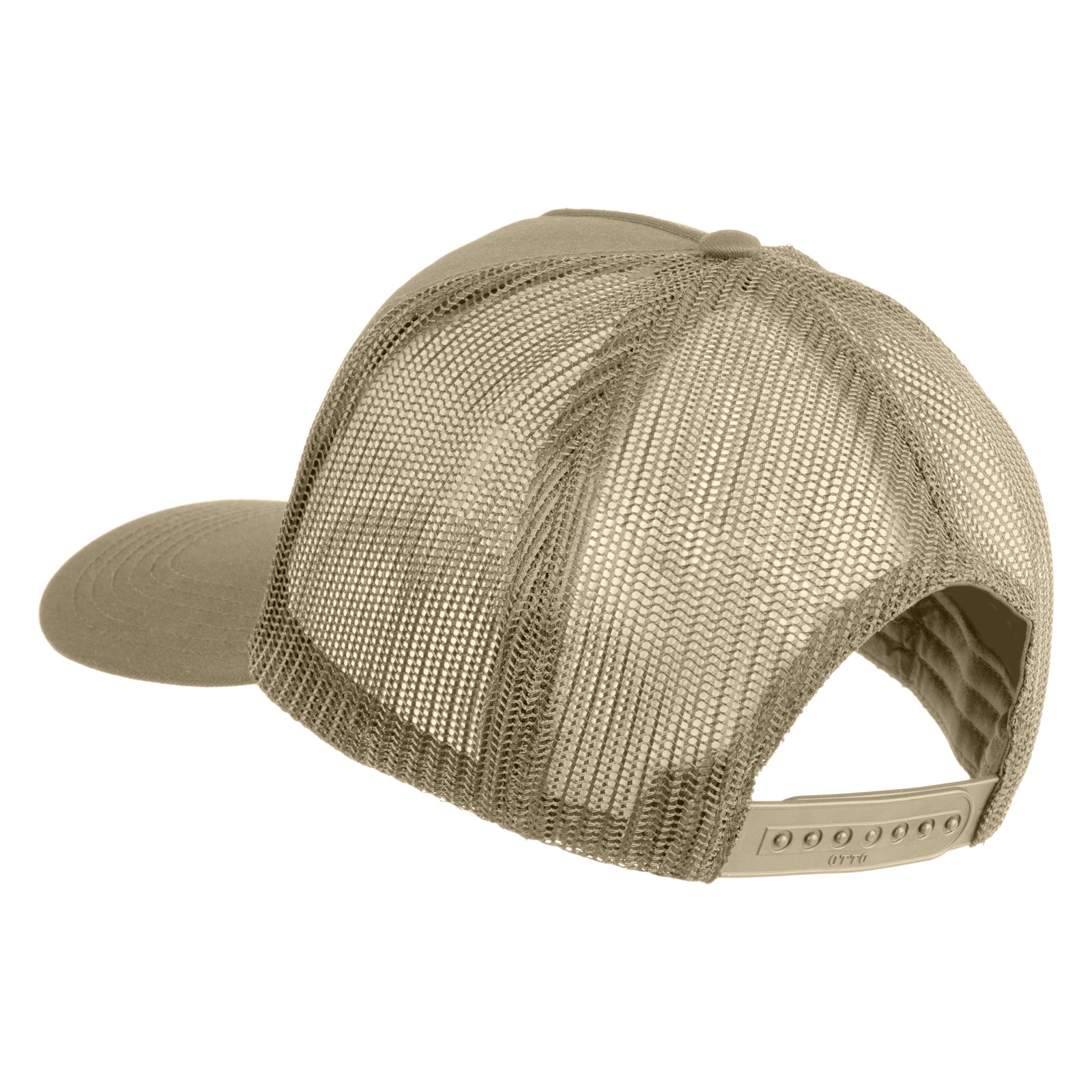 Beige mesh cap with a flat brim on a white background
