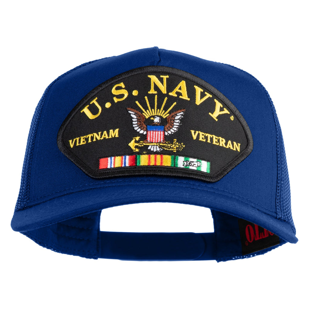 Blue cap with U.S. Navy Vietnam Veteran patch on a white background