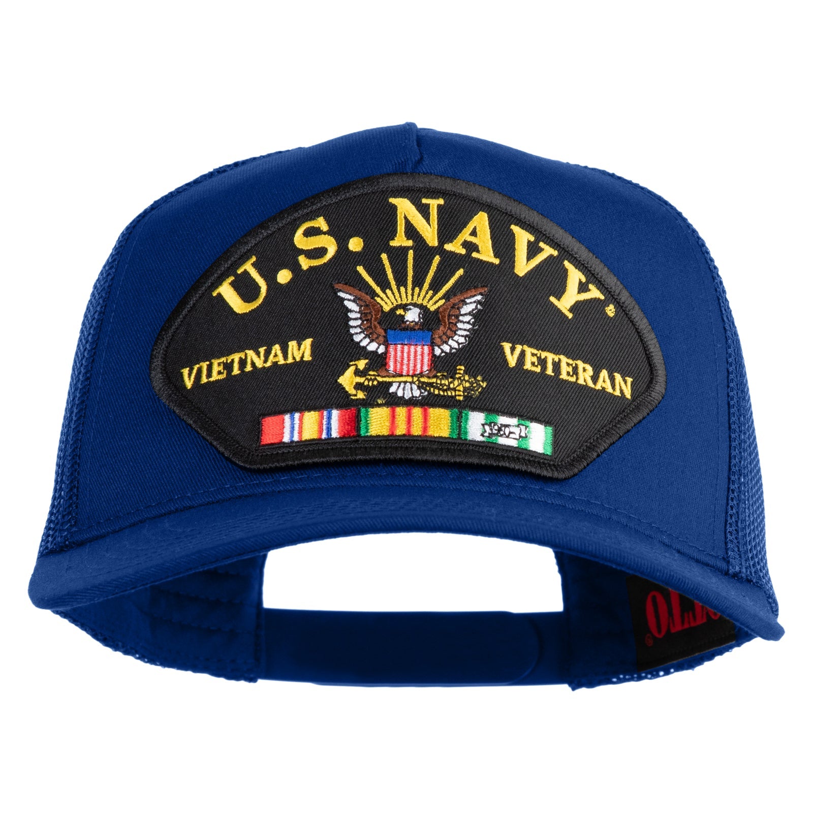 Blue cap with U.S. Navy Vietnam Veteran patch on a white background