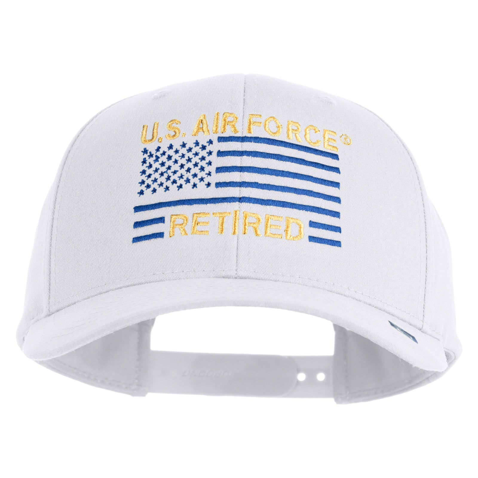 White cap with U.S. Air Force flag and 'Retired' text on a white background