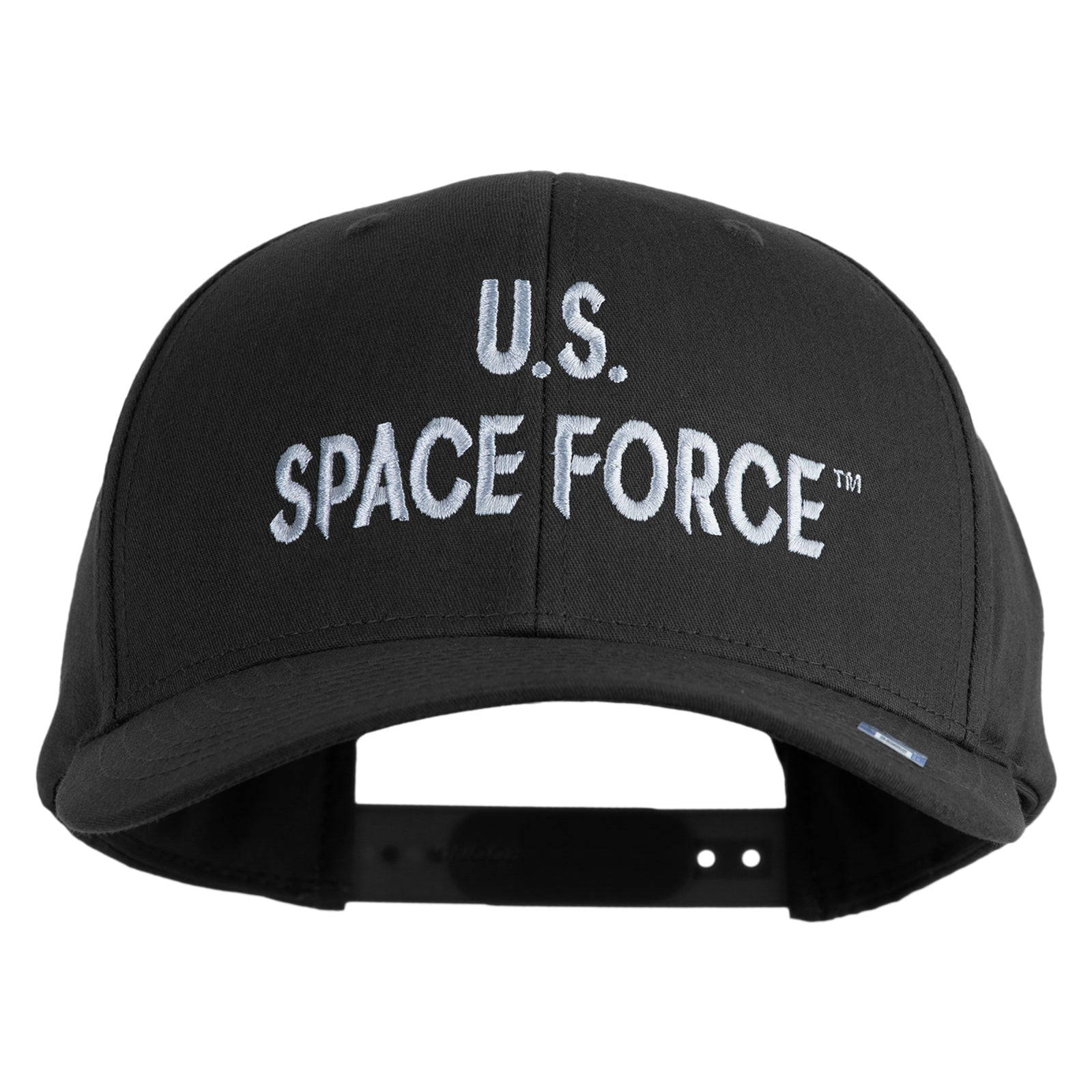 Black cap with 'U.S. Space Force' text on a white background