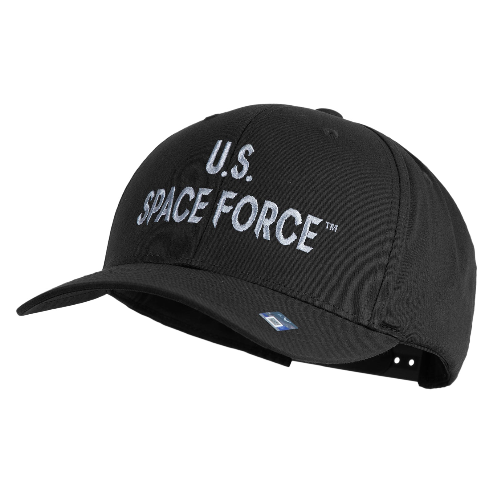 Black cap with 'U.S. Space Force' text on a white background