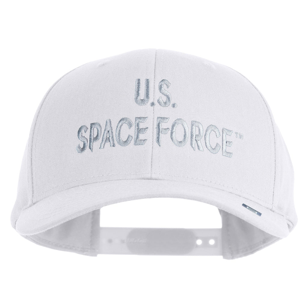 White cap with 'U.S. Space Force' text on a white background
