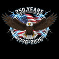 Eagle with American flag and '250 Years 1776-2026' text on a black background