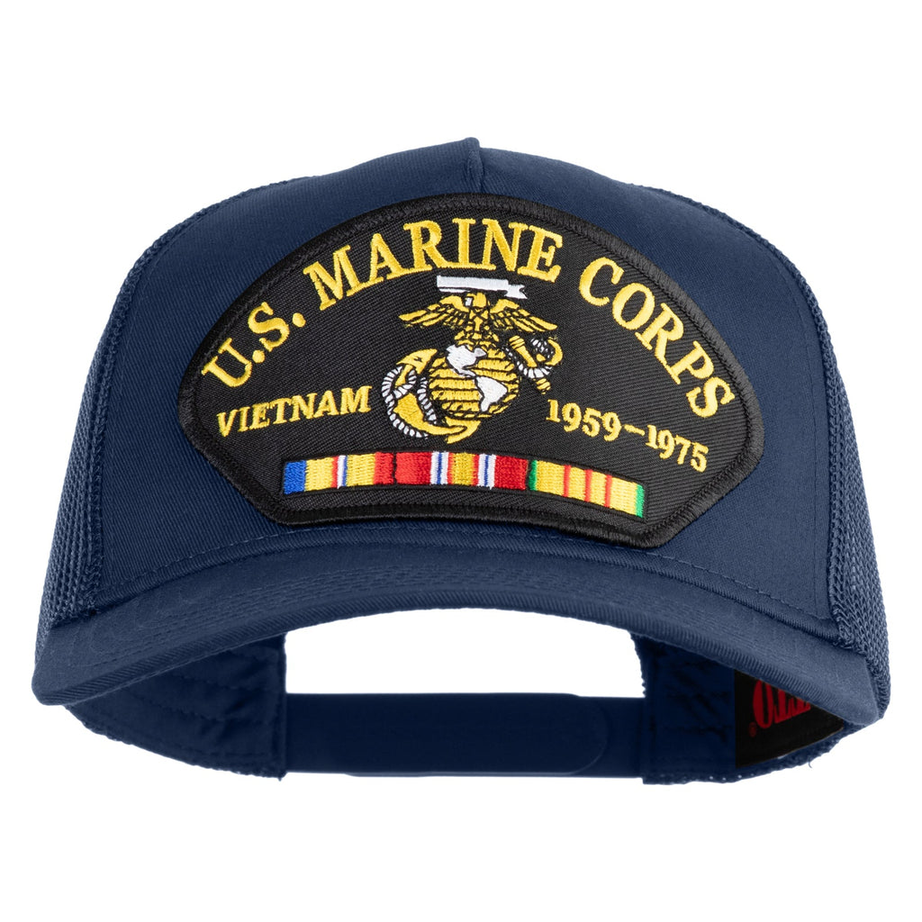 Blue cap with U.S. Marine Corps Vietnam patch on a white background