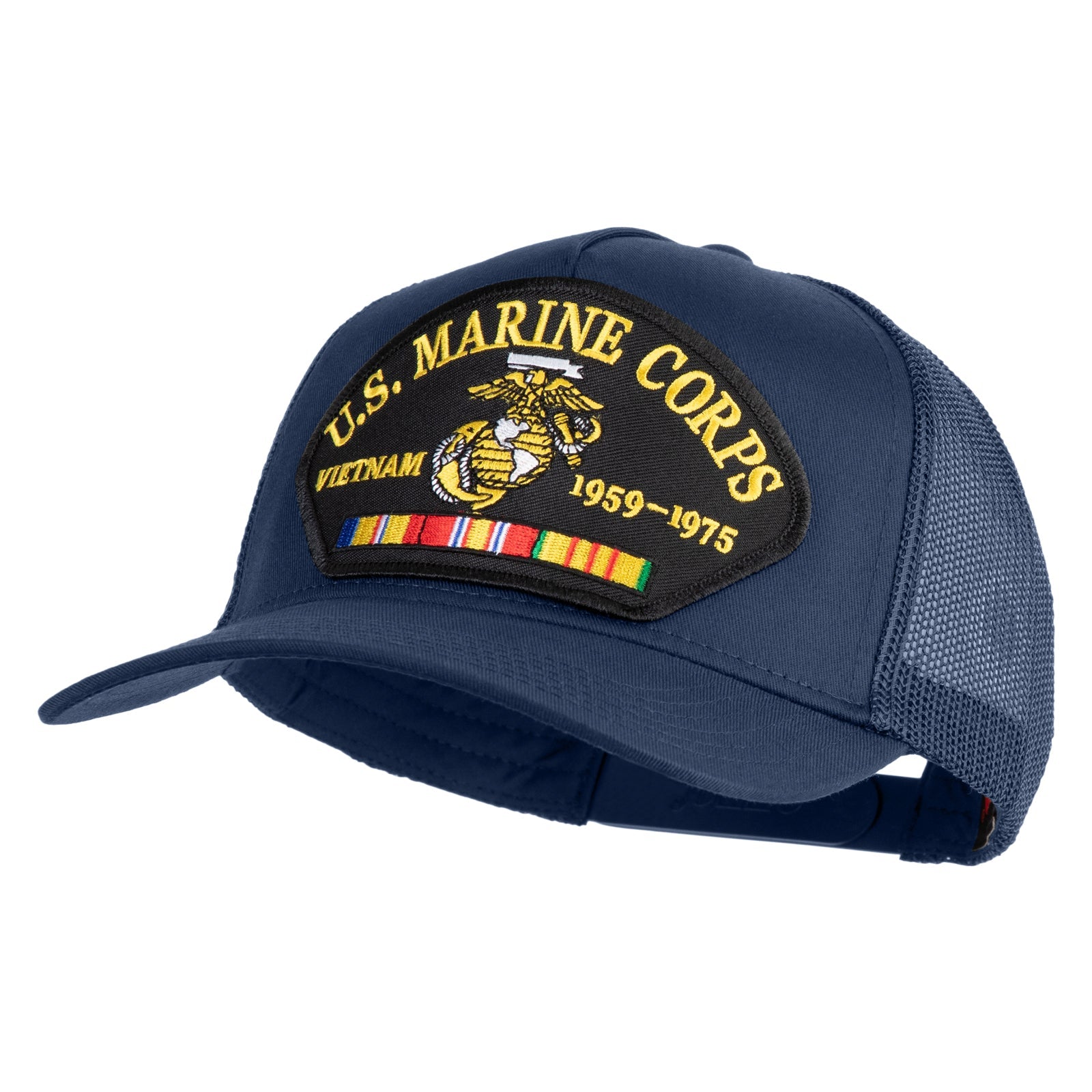 Blue cap with U.S. Marine Corps Vietnam patch on a white background