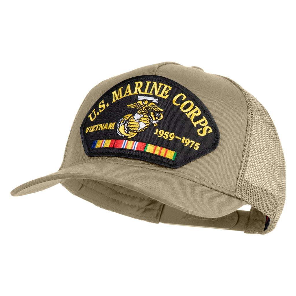 Beige cap with U.S. Marine Corps Vietnam patch on a white background