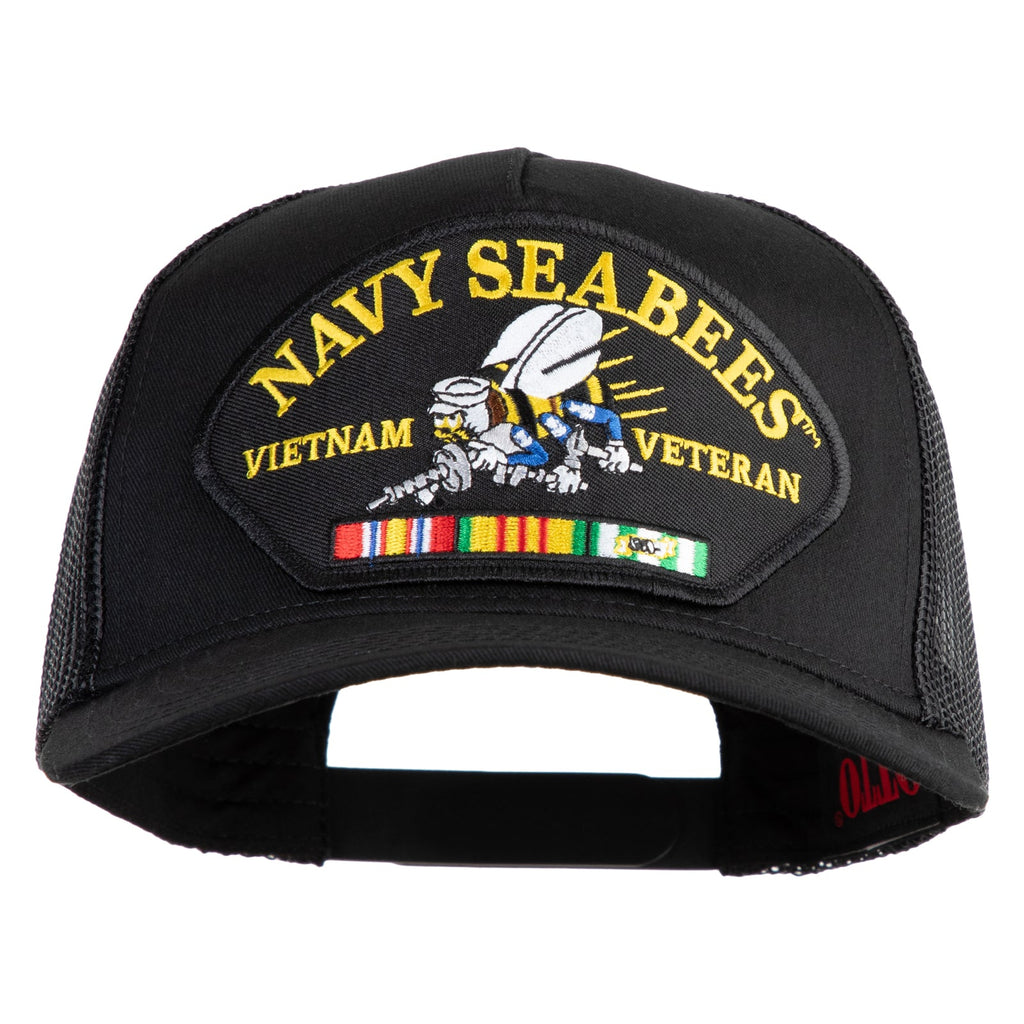 Black cap with 'Navy Seabees Vietnam Veteran' patch on a white background