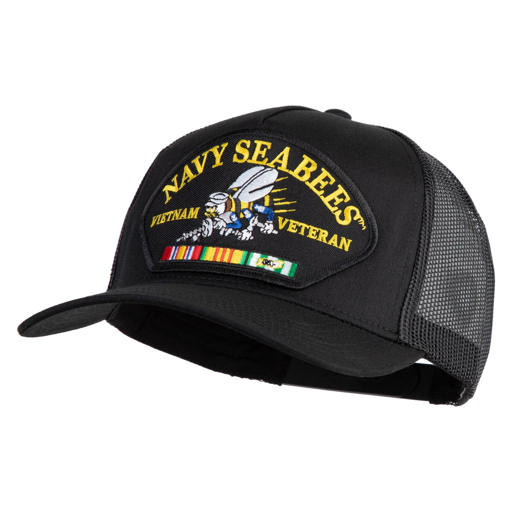 Black cap with 'Navy Seabees Vietnam Veteran' patch on a white background