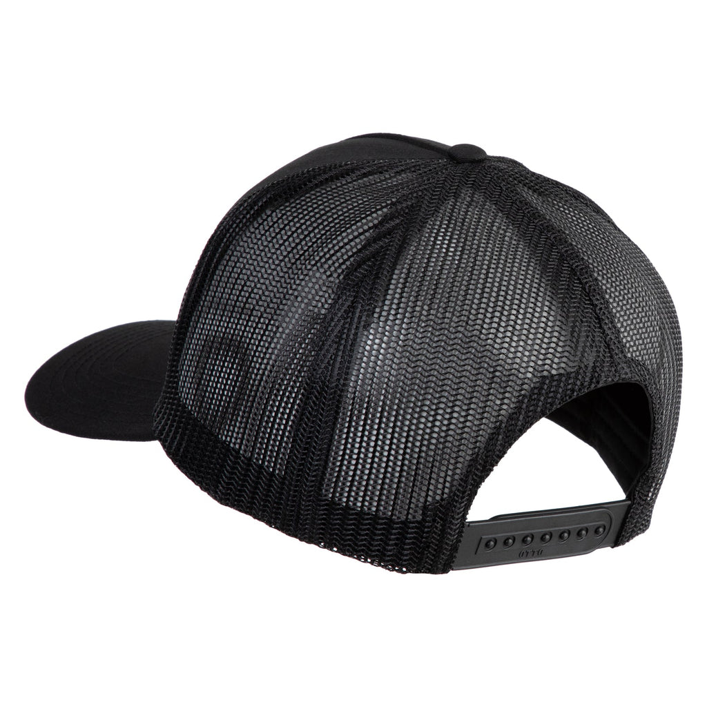 Black cap with a logo on a white background