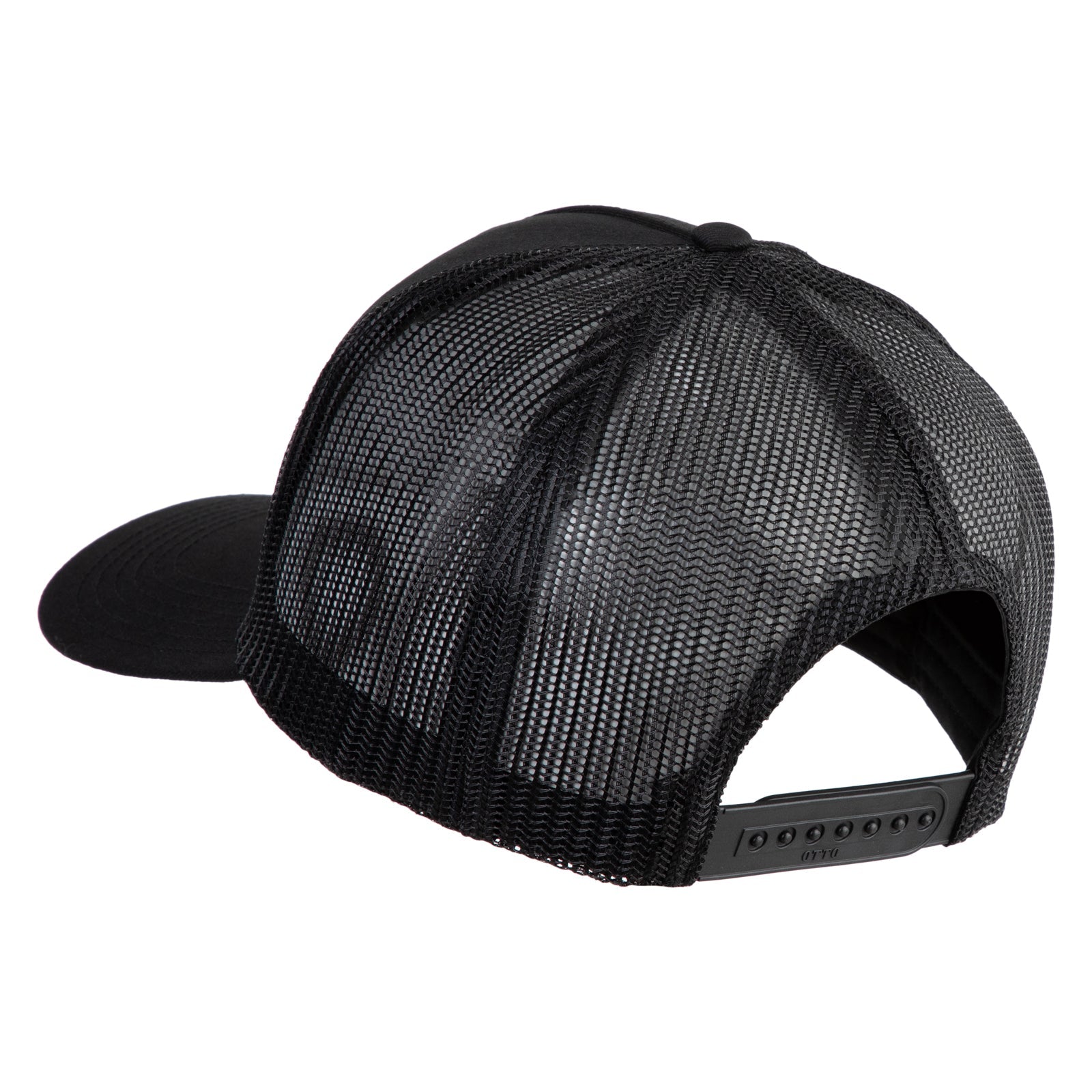 Black cap with a logo on a white background