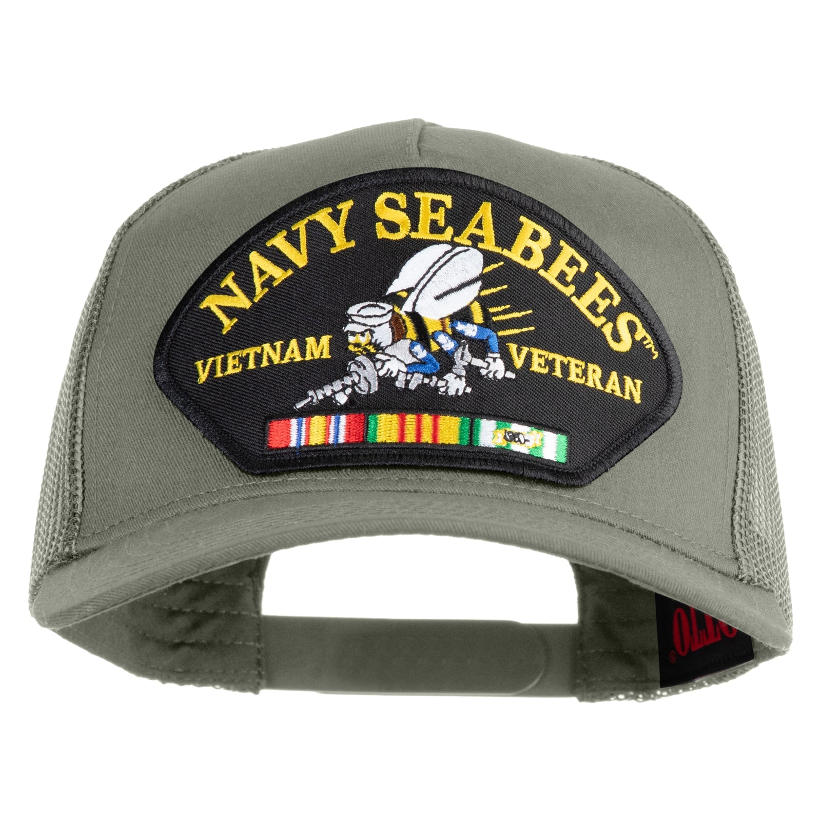 Green cap with 'Navy Seabees Vietnam Veteran' patch on a white background